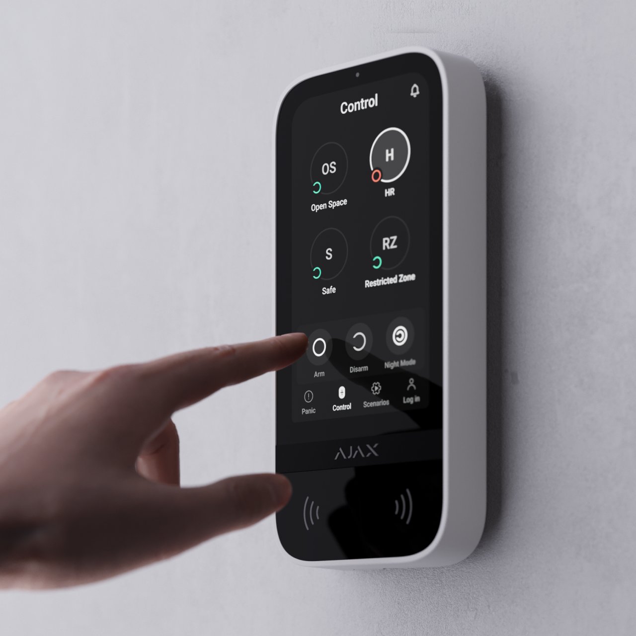 Bereich der Industrie-Alarmanlage an der AJAX KeyPad TouchScreen scharf schalten